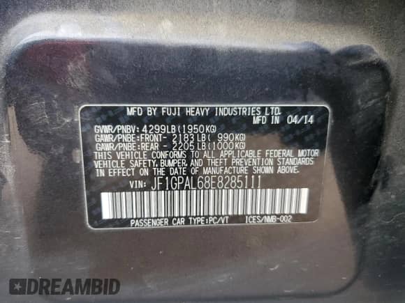 2014 Subaru Impreza Special Sports Premium z VIN JF1GPAL68E8285111, wystawiony jako Copart lot #71734605 z przebiegiem 99 363 mil mil oraz Szkoda całkowita • Salvage title. Historia ofert i sprzedaży dostępna na DreamBid. Obrazek 13.