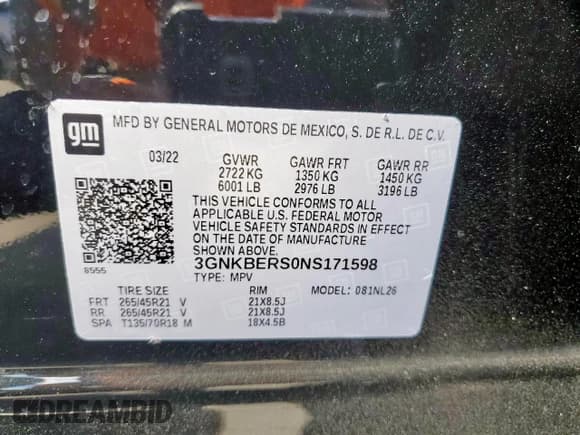 ✅ 2022 Chevrolet Blazer RS • VIN: 3GNKBERS0NS171598 • Lot: 82349985. Listed on Copart with 26,306 mi. Free auction sales archive from the USA and detailed vehicle history report at DreamBid. Image 14.