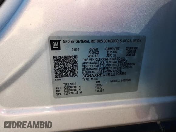 ✅ 2019 Chevrolet Equinox Premier • VIN: 3GNAXREU4KL279594 • Лот: 86785185. Опубликован ранее на Copart с пробегом 163 309 миль. Бесплатный доступ к архиву аукционных продаж из США и подробный отчёт об истории автомобиля на DreamBid. Изображение 12.