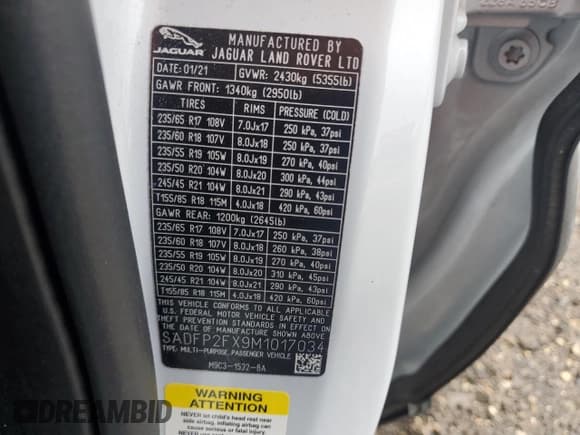 ✅ 2021 Jaguar E-Pace SE • VIN: SADFP2FX9M1017034 • Лот: 70919014. Опубликован ранее на Copart с пробегом 40 558 миль. Бесплатный доступ к архиву аукционных продаж из США и подробный отчёт об истории автомобиля на DreamBid. Изображение 14.