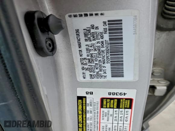 ✅ 2009 Pontiac Vibe 1SB • VIN: 5Y2SP67069Z431237 • Lot: 94911105. Listed on Copart with 191,138 mi. Free auction sales archive from the USA and detailed vehicle history report at DreamBid. Image 12.