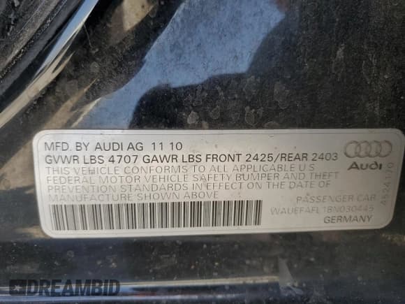 ✅ 2011 Audi A4 Premium Plus • VIN: WAUEFAFL1BN030445 • Lot: 63469265. Listed on Copart with 122,853 mi. Free auction sales archive from the USA and detailed vehicle history report at DreamBid. Image 13.