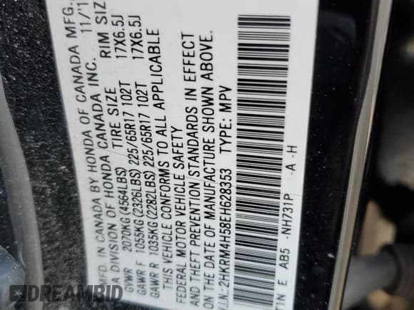 ✅ 2014 Honda CR-V EX • VIN: 2HKRM4H58EH628353 • Lot: 91513245. Listed on Copart with 340,028 mi. Free auction sales archive from the USA and detailed vehicle history report at DreamBid. Image 13.