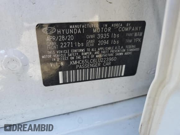 ✅ 2020 Hyundai Ioniq Blue • VIN: KMHC65LC6LU223960 • Lot: 76721964. Listed on Copart with 32,626 mi. Free auction sales archive from the USA and detailed vehicle history report at DreamBid. Image 12.