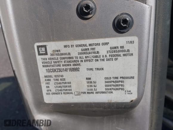 ✅ 2004 Chevrolet Silverado 2500 LS • VIN: 1GCGK23U14F160992 • Лот: 43744481. Опубликован ранее на IAAI с пробегом 252 084 миль. Бесплатный доступ к архиву аукционных продаж из США и подробный отчёт об истории автомобиля на DreamBid. Изображение 9.