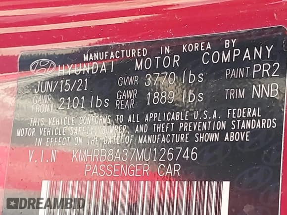 ✅ 2021 Hyundai Venue SE • VIN: KMHRB8A37MU126746 • Lot: 41753421. Listed on IAAI with 49,928 mi. Free auction sales archive from the USA and detailed vehicle history report at DreamBid. Image 9.