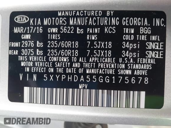 ✅ 2016 Kia Sorento EX • VIN: 5XYPHDA55GG175678 • Lot: 43906570. Listed on IAAI with 136,590 mi. Free auction sales archive from the USA and detailed vehicle history report at DreamBid. Image 9.