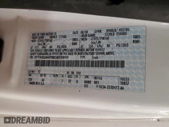 ✅ 2008 Ford Econoline Cargo Commercial • VIN: 1FTNS24W08DB59809 • Lot: 47029395. Listed on Copart with 88,007 mi. Free auction sales archive from the USA and detailed vehicle history report at DreamBid. Image 13.