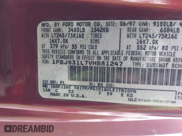 ✅ 1997 Ford Econoline Wagon XL • VIN: 1FBJS31L7VHB81247 • Лот: 43570672. Опубликован ранее на IAAI с пробегом 209 690 миль. Бесплатный доступ к архиву аукционных продаж из США и подробный отчёт об истории автомобиля на DreamBid. Изображение 9.