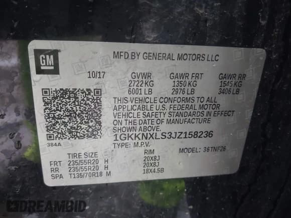 ✅ 2018 GMC Acadia Denali • VIN: 1GKKNXLS3JZ158236 • Lot: 42125053. Listed on IAAI with 58,000 mi. Free auction sales archive from the USA and detailed vehicle history report at DreamBid. Image 9.