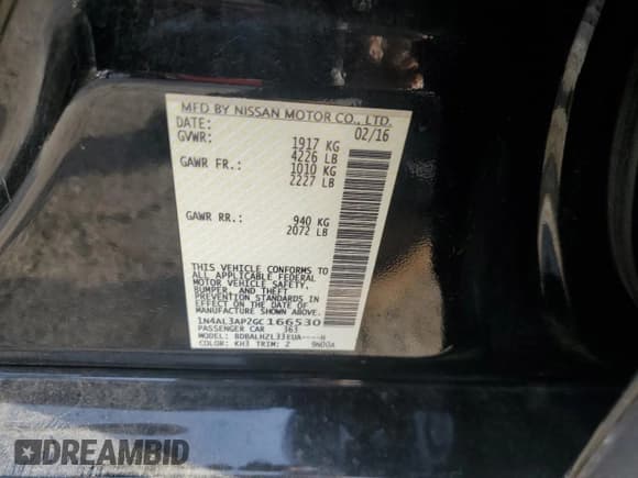 ✅ 2016 Nissan Altima SR • VIN: 1N4AL3AP2GC166530 • Lot: 81891695. Listed on Copart with 145,939 mi. Free auction sales archive from the USA and detailed vehicle history report at DreamBid. Image 12.