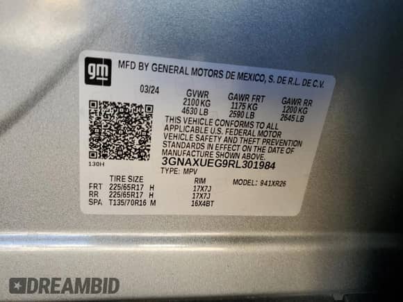 2024 Chevrolet Equinox LT with VIN 3GNAXUEG9RL301984, listed as a Copart auction lot 87086875 with 39,613 mi miles and Salvage title. Bid and sale history available at DreamBid. Image 12.