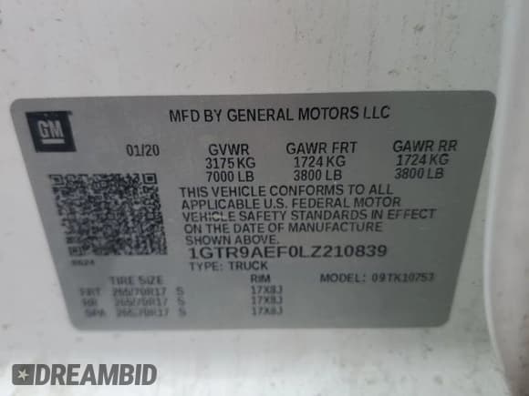 ✅ 2020 GMC Sierra 1500 • VIN: 1GTR9AEF0LZ210839 • Лот: 62633635. Опубликован ранее на Copart с пробегом 104 173 миль. Бесплатный доступ к архиву аукционных продаж из США и подробный отчёт об истории автомобиля на DreamBid. Изображение 12.