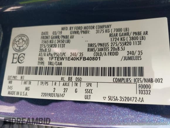 ✅ 2019 Ford F-150 XL • VIN: 1FTEW1E40KFB40801 • Lot: 42702662. Wystawiony na IAAI z przebiegiem Nie podano. Bezpłatny archiwum sprzedaży aukcyjnych z USA i szczegółowy raport historii pojazdu na DreamBid. Zdjęcie 9.