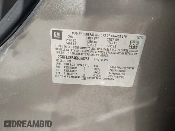 ✅ 2012 GMC Terrain SLE-2 • VIN: 2GKFLSE54C6380283 • Lot: 41996332. Wystawiony na IAAI z przebiegiem 121 646 mil. Bezpłatny archiwum sprzedaży aukcyjnych z USA i szczegółowy raport historii pojazdu na DreamBid. Zdjęcie 9.