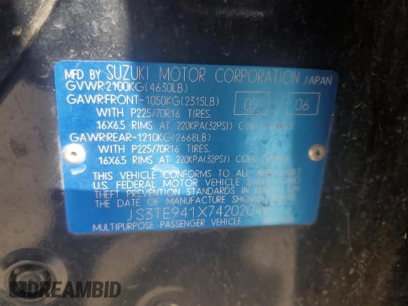 ✅ 2007 Suzuki Grand Vitara • VIN: JS3TE941X74202046 • Lot: 80221394. Listed on Copart with 153,791 mi. Free auction sales archive from the USA and detailed vehicle history report at DreamBid. Image 13.