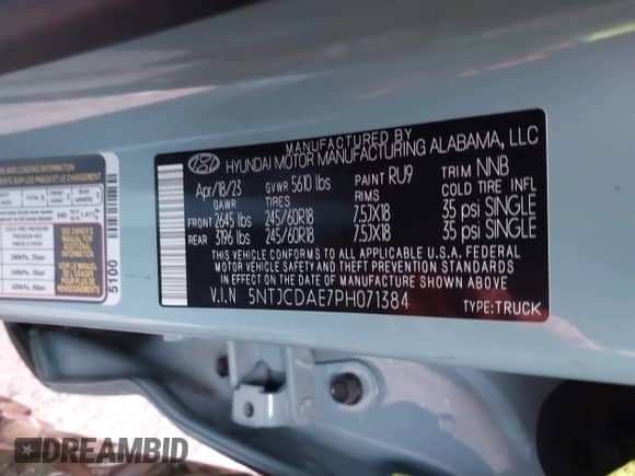 2023 Hyundai Santa Cruz SEL z VIN 5NTJCDAE7PH071384, wystawiony jako IAAI lot #41284372 z przebiegiem 29 160 mil mil oraz . Historia ofert i sprzedaży dostępna na DreamBid. Obrazek 9.