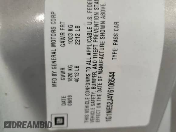 2000 Chevrolet Malibu LS z VIN 1G1NE52J4Y6106544, wystawiony jako Copart lot #42639405 z przebiegiem 167 734 mil mil oraz Szkoda całkowita • Salvage title. Historia ofert i sprzedaży dostępna na DreamBid. Obrazek 12.