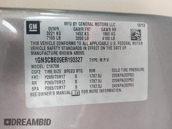 ✅ 2014 Chevrolet Tahoe LT • VIN: 1GNSCBE09ER193327 • Lot: 43187109. Listed on IAAI with 168,647 mi. Free auction sales archive from the USA and detailed vehicle history report at DreamBid. Image 9.