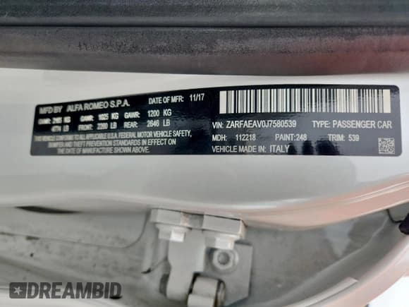 ✅ 2018 Alfa Romeo Giulia • VIN: ZARFAEAV0J7580539 • Lot: 72001615. Wystawiony na Copart z przebiegiem 96 363 mil. Bezpłatny archiwum sprzedaży aukcyjnych z USA i szczegółowy raport historii pojazdu na DreamBid. Zdjęcie 12.