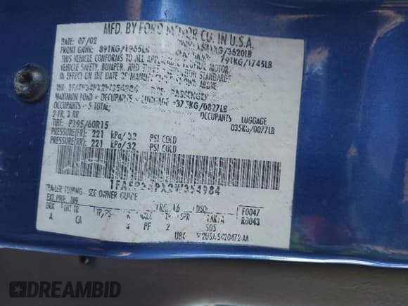 ✅ 2002 Ford Focus SE • VIN: 1FAFP34PX2W354984 • Lot: 43743564. Listed on IAAI with 155,683 mi. Free auction sales archive from the USA and detailed vehicle history report at DreamBid. Image 9.