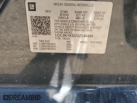 ✅ 2018 Chevrolet Silverado 3500HD Work Truck • VIN: 1GC2KYEG7JZ140485 • Lot: 61601515. Listed on Copart with 90,795 mi. Free auction sales archive from the USA and detailed vehicle history report at DreamBid. Image 12.