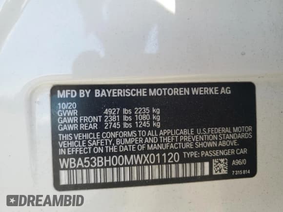 ✅ 2021 BMW 5 Series 530i • VIN: WBA53BH00MWX01120 • Lot: 81826005. Listed on Copart with 95,209 mi. Free auction sales archive from the USA and detailed vehicle history report at DreamBid. Image 13.