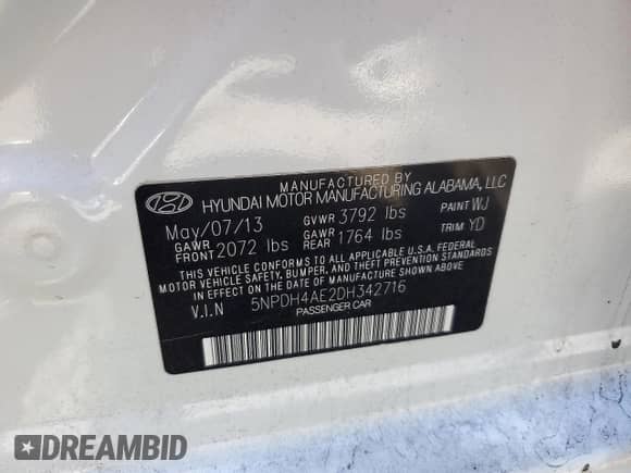 ✅ 2013 Hyundai Elantra GLS • VIN: 5NPDH4AE2DH342716 • Lot: 82603665. Listed on Copart with 101,128 mi. Free auction sales archive from the USA and detailed vehicle history report at DreamBid. Image 12.