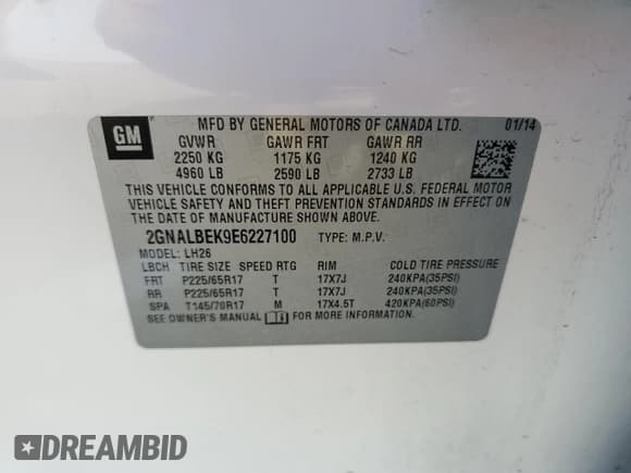 ✅ 2014 Chevrolet Equinox LT • VIN: 2GNALBEK9E6227100 • Лот: 73467614. Опубликован ранее на Copart с пробегом 120 757 миль. Бесплатный доступ к архиву аукционных продаж из США и подробный отчёт об истории автомобиля на DreamBid. Изображение 15.