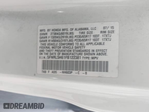 ✅ 2015 Honda Odyssey EX-L • VIN: 5FNRL5H61FB122381 • Lot: 43415104. Wystawiony na IAAI z przebiegiem 279 782 mil. Bezpłatny archiwum sprzedaży aukcyjnych z USA i szczegółowy raport historii pojazdu na DreamBid. Zdjęcie 9.