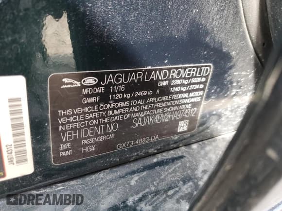 ✅ 2017 Jaguar XE 35t Prestige • VIN: SAJAK4BV2HA974312 • Лот: 51285455. Опубликован ранее на Copart с пробегом 99 910 миль. Бесплатный доступ к архиву аукционных продаж из США и подробный отчёт об истории автомобиля на DreamBid. Изображение 15.