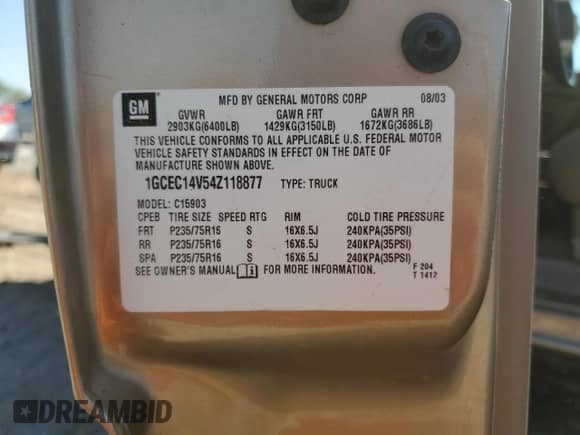 2004 Chevrolet Silverado 1500 LS z VIN 1GCEC14V54Z118877, wystawiony jako Copart lot #74352114 z przebiegiem 103 253 mil mil oraz Szkoda całkowita • Salvage title. Historia ofert i sprzedaży dostępna na DreamBid. Obrazek 15.