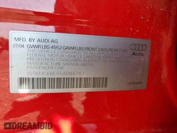 ✅ 2005 Audi A4 1.8T • VIN: WAUJC68E55A046761 • Лот: 64294655. Опубликован ранее на Copart с пробегом 97 681 миль. Бесплатный доступ к архиву аукционных продаж из США и подробный отчёт об истории автомобиля на DreamBid. Изображение 12.