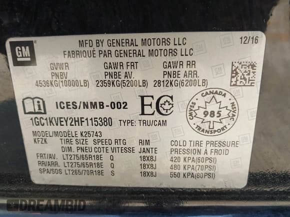 ✅ 2017 Chevrolet Silverado 2500HD LT • VIN: 1GC1KVEY2HF115380 • Lot: 42371106. Listed on IAAI with 85,281 mi. Free auction sales archive from the USA and detailed vehicle history report at DreamBid. Image 9.