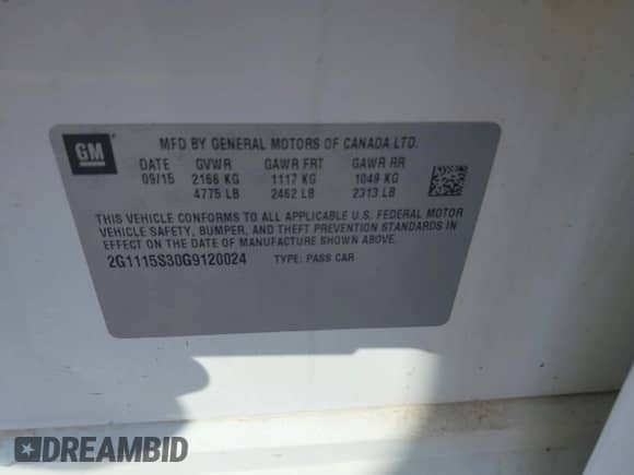 2016 Chevrolet Impala LT z VIN 2G1115S30G9120024, wystawiony jako IAAI lot #43200059 z przebiegiem 147 196 mil mil oraz . Historia ofert i sprzedaży dostępna na DreamBid. Obrazek 9.