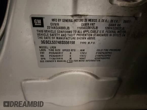 2008 Saturn VUE XR z VIN 3GSCL53748S556198, wystawiony jako Copart lot #87448014 z przebiegiem 86 382 mil mil oraz Szkoda całkowita • Salvage title. Historia ofert i sprzedaży dostępna na DreamBid. Obrazek 13.