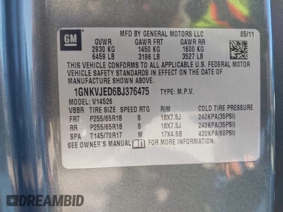 ✅ 2011 Chevrolet Traverse 2LT • VIN: 1GNKVJED6BJ376475 • Lot: 43502316. Wystawiony na IAAI z przebiegiem 183 947 mil. Bezpłatny archiwum sprzedaży aukcyjnych z USA i szczegółowy raport historii pojazdu na DreamBid. Zdjęcie 9.