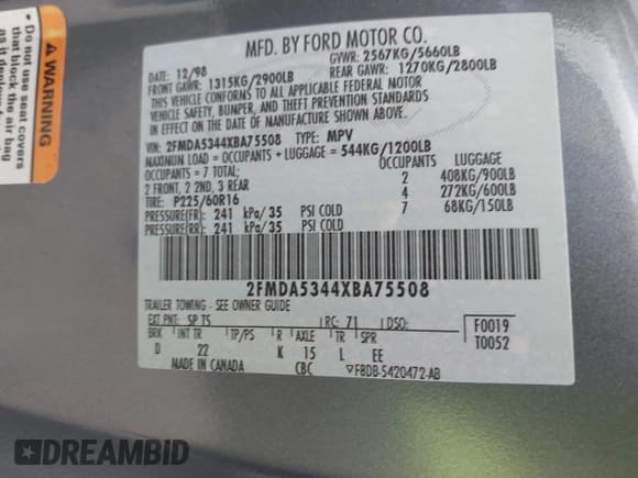 ✅ 1999 Ford Windstar SEL • VIN: 2FMDA5344XBA75508 • Lot: 42088597. Listed on IAAI with 283,552 mi. Free auction sales archive from the USA and detailed vehicle history report at DreamBid. Image 9.