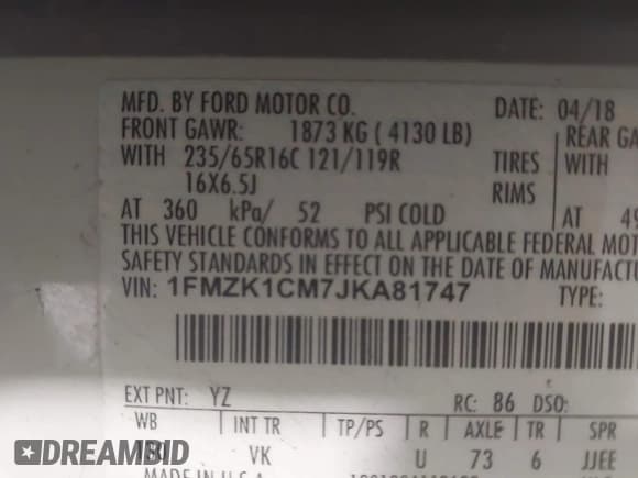 ✅ 2018 Ford Transit XL • VIN: 1FMZK1CM7JKA81747 • Lot: 42143608. Wystawiony na IAAI z przebiegiem 20 981 mil. Bezpłatny archiwum sprzedaży aukcyjnych z USA i szczegółowy raport historii pojazdu na DreamBid. Zdjęcie 9.