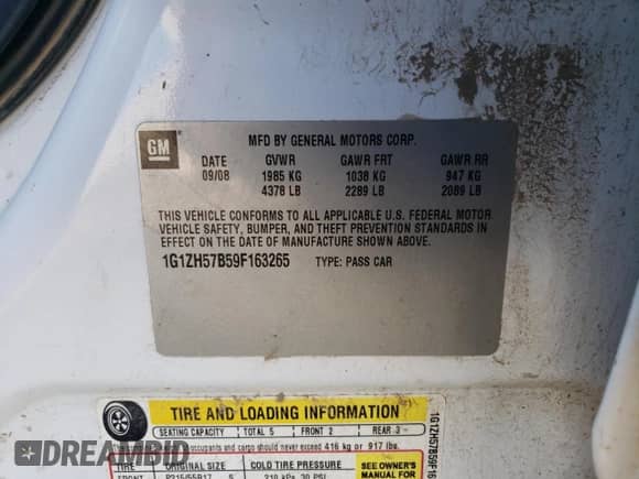 2009 Chevrolet Malibu 1LT with VIN 1G1ZH57B59F163265, listed as a Copart auction lot 65916424 with 218,670 mi miles and Clean title. Bid and sale history available at DreamBid. Image 12.