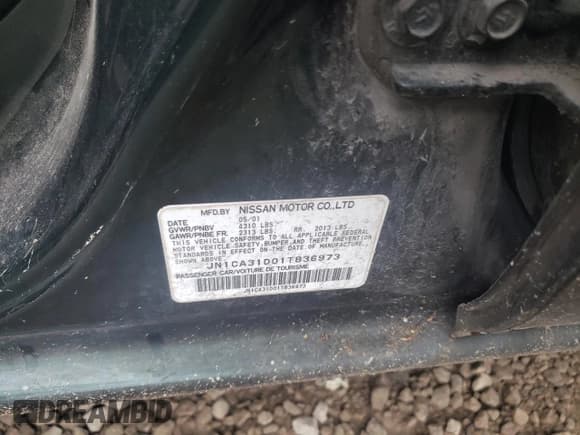 ✅ 2001 Nissan Maxima SE • VIN: JN1CA31D01T836973 • Lot: 51158515. Listed on Copart with Not provided. Free auction sales archive from the USA and detailed vehicle history report at DreamBid. Image 12.