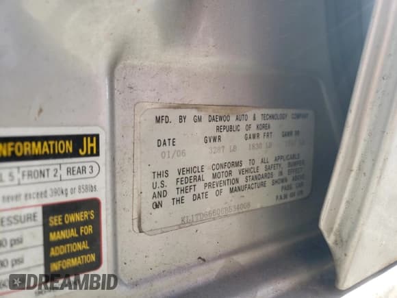 ✅ 2006 Chevrolet Aveo LS • VIN: KL1TD66606B634008 • Lot: 43622544. Wystawiony na Copart z przebiegiem Nie podano. Bezpłatny archiwum sprzedaży aukcyjnych z USA i szczegółowy raport historii pojazdu na DreamBid. Zdjęcie 14.