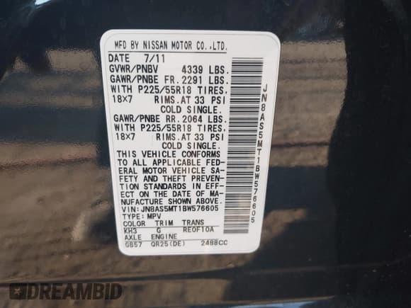 ✅ 2011 Nissan Rogue S • VIN: JN8AS5MT1BW576605 • Lot: 43208416. Listed on IAAI with 156,479 mi. Free auction sales archive from the USA and detailed vehicle history report at DreamBid. Image 9.