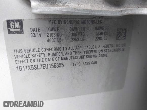 ✅ 2014 Chevrolet Impala LS • VIN: 1G11X5SL7EU156355 • Lot: 43728780. Listed on IAAI with 160,273 mi. Free auction sales archive from the USA and detailed vehicle history report at DreamBid. Image 9.