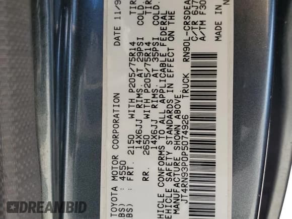 ✅ 1993 Toyota Pickup DLX • VIN: JT4RN93P0P5074926 • Lot: 68184705. Wystawiony na Copart z przebiegiem 297 193 mil. Bezpłatny archiwum sprzedaży aukcyjnych z USA i szczegółowy raport historii pojazdu na DreamBid. Zdjęcie 12.