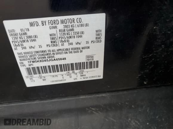 ✅ 2018 Ford Explorer XLT • VIN: 1FM5K8D85JGA65848 • Lot: 91389775. Wystawiony na Copart z przebiegiem 157 534 mil. Bezpłatny archiwum sprzedaży aukcyjnych z USA i szczegółowy raport historii pojazdu na DreamBid. Zdjęcie 14.