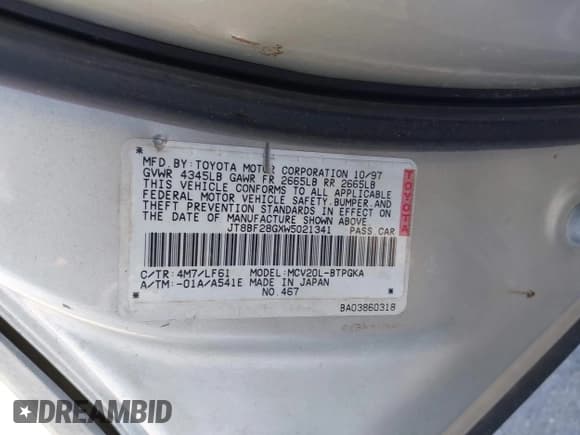 ✅ 1998 Lexus ES 300 • VIN: JT8BF28GXW5021341 • Лот: 43626230. Опубликован ранее на IAAI с пробегом 379 537 миль. Бесплатный доступ к архиву аукционных продаж из США и подробный отчёт об истории автомобиля на DreamBid. Изображение 9.