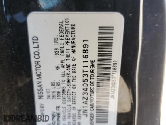 ✅ 2003 Nissan 350Z Touring • VIN: JN1AZ34D53T116891 • Lot: 70273105. Wystawiony na Copart z przebiegiem 152 466 mil. Bezpłatny archiwum sprzedaży aukcyjnych z USA i szczegółowy raport historii pojazdu na DreamBid. Zdjęcie 12.