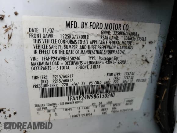 ✅ 2008 Ford Taurus SEL • VIN: 1FAHP24W98G150240 • Лот: 75133174. Опубликован ранее на Copart с пробегом 118 146 миль. Бесплатный доступ к архиву аукционных продаж из США и подробный отчёт об истории автомобиля на DreamBid. Изображение 13.