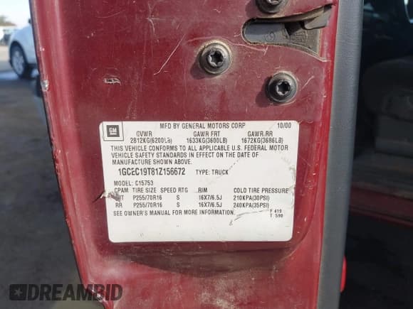 ✅ 2001 Chevrolet Silverado 1500 LT • VIN: 1GCEC19T81Z156672 • Лот: 43666512. Опубликован ранее на IAAI с пробегом 191 849 миль. Бесплатный доступ к архиву аукционных продаж из США и подробный отчёт об истории автомобиля на DreamBid. Изображение 9.